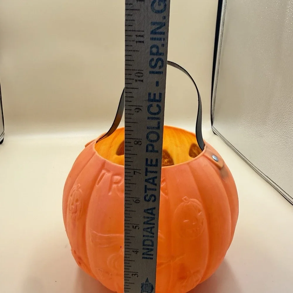 Vintage Renzi 2-Sided Halloween Blow Mold Pumpkin Witch Candy Pail Bucket Retro